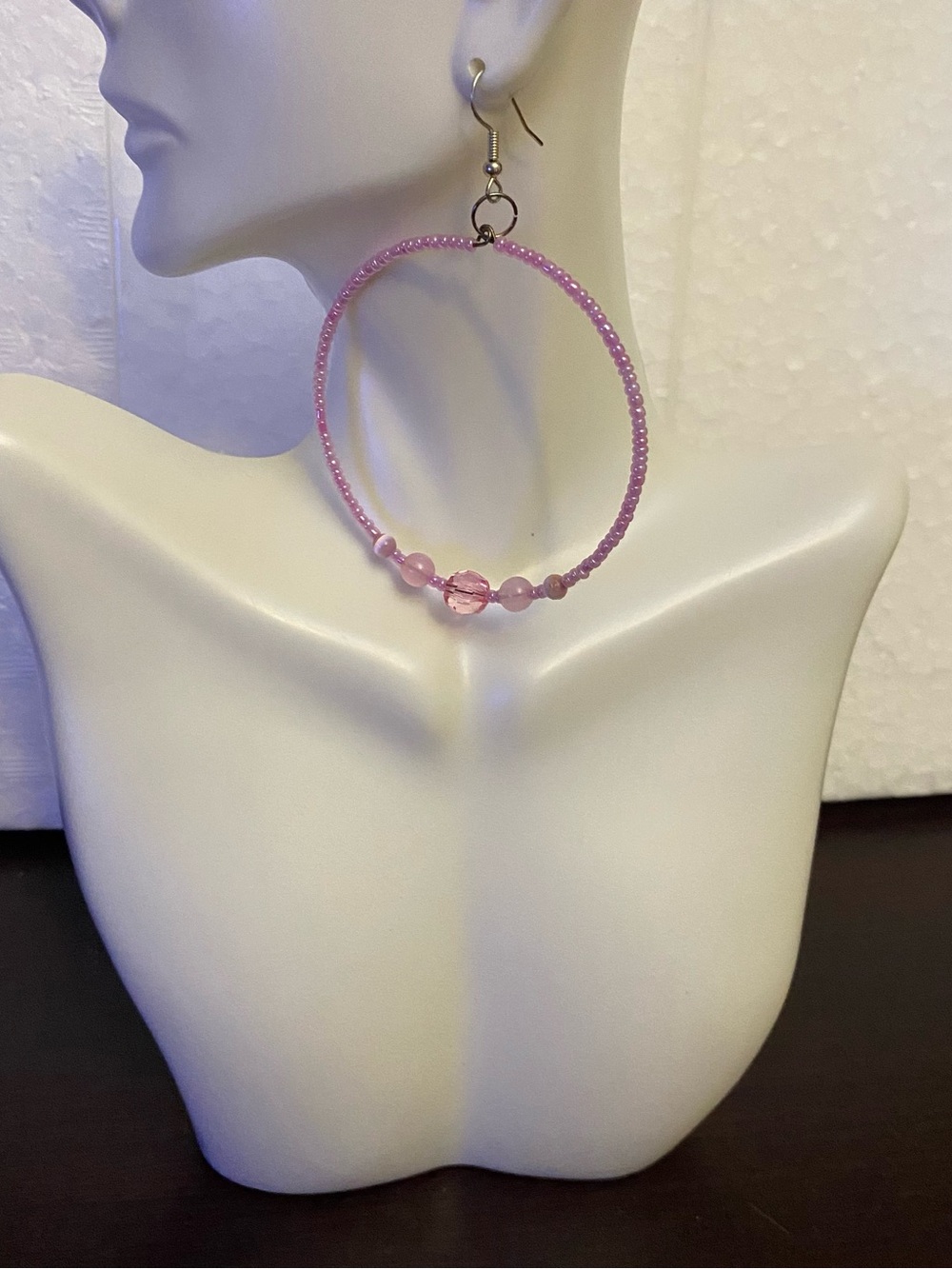 Elegant Pink Beaded Hoop dangling Earrings